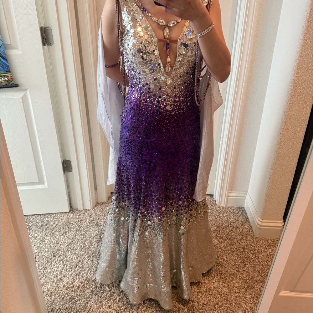 Sequined Purple and Silver Ombre Standard Ballroom Competition Costume